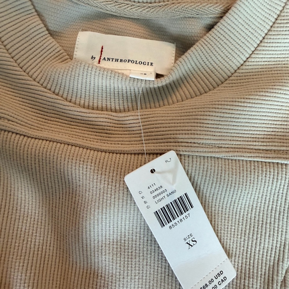 NWT - Anthropologie Ribbed Light Sand Top - Picture 2 of 5